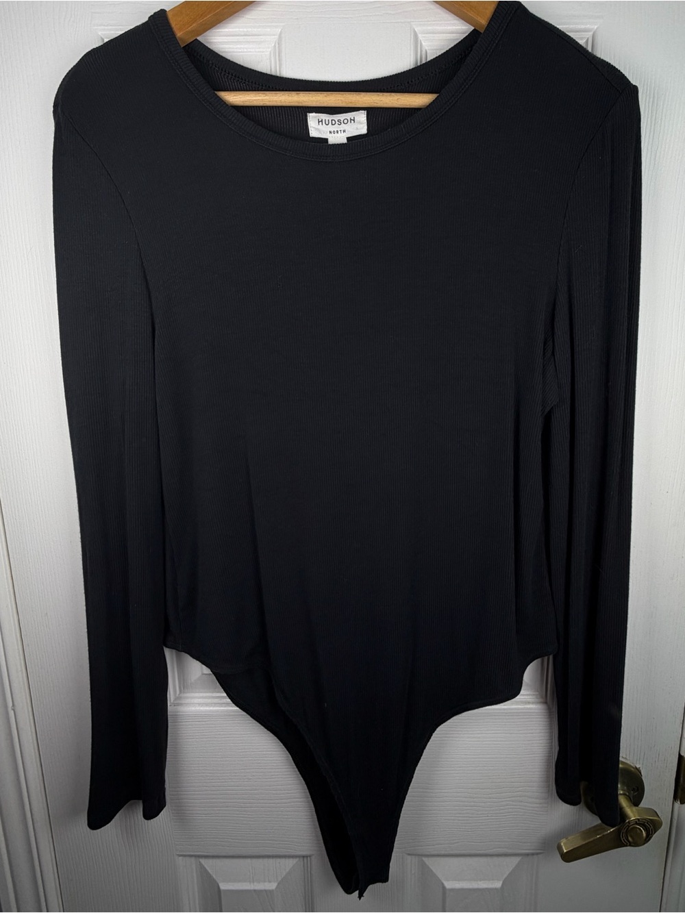 Hudson North Black Ribbed Bodysuit XL Long Sleeve Crew Neck Stretch Minimalist